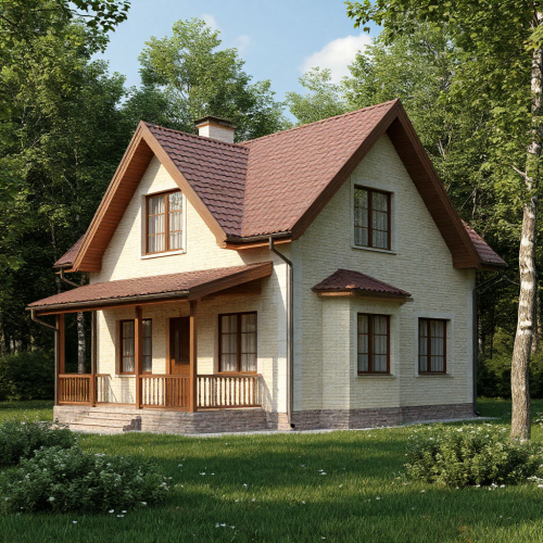 Проект дома из пеноблока с верандой